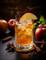 photo de certains épicé Pomme Cidre boisson élégamment plaqué sur une tableau. génératif ai
