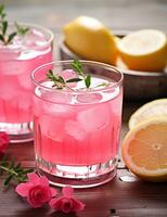 photo de certains Rose l'eau limonade boisson élégamment plaqué sur une tableau. génératif ai