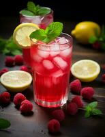 photo de certains framboise limonade boisson élégamment plaqué sur une tableau. génératif ai