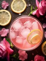 photo de certains Rose l'eau limonade boisson élégamment plaqué sur une tableau. génératif ai