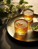 photo de certains jasmin thé boisson élégamment plaqué sur une tableau. génératif ai