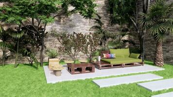 jardin avec Facile en bois chaise et table photo