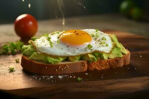 savoureux Frais pain grillé avec Avocat et œuf, la photographie ai généré photo