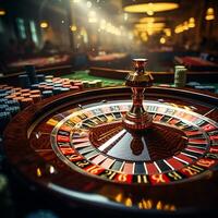 jeux d'argent dans une casino. roulette, roulette puces, carte tableau. ai généré photo