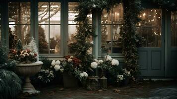 génératif ai, jardin dans hiver et Noël Accueil décoration, en sourdine couleurs, vacances photoréaliste esthétique Contexte photo