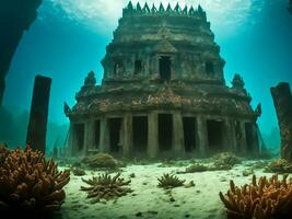 le magnifique tropical sous-marin récif avec vieux temple photo