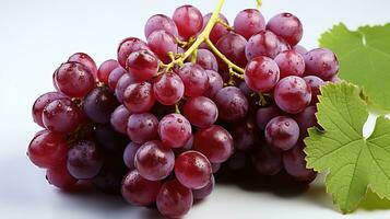 vibrant et juteux Frais raisins, récolté de un biologique vignoble, isolé sur une nettoyer blanc arrière-plan, mettant en valeur le Naturel beauté et mûr prime de grain de raisin grappes dans fermer, ai génératif photo