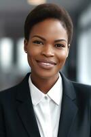 africain américain affaires femme souriant à caméra, génératif ai photo