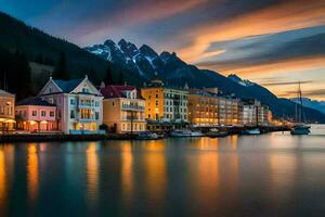 le ville de Norvège à crépuscule. généré par ai photo
