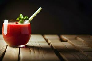 une verre de rouge jus avec une paille. généré par ai photo