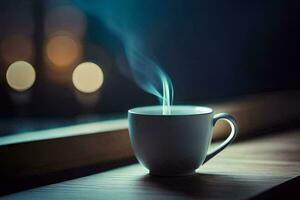 une tasse de café sur une fenêtre seuil. généré par ai photo