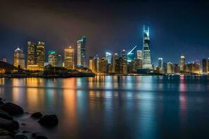 le ville horizon à nuit dans shanghaï. généré par ai photo