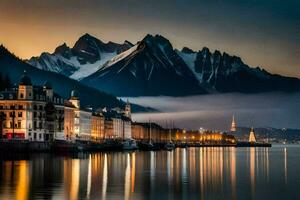 le ville de Genève à crépuscule. généré par ai photo