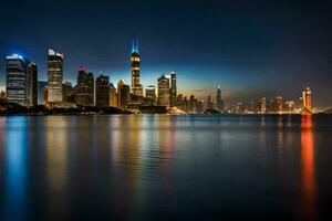 le Shanghai horizon à nuit. généré par ai photo