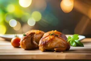 poulet ailes sur une en bois table avec une floue Contexte. généré par ai photo