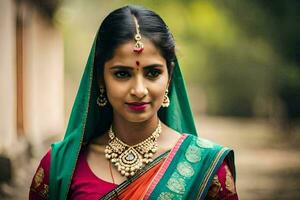 une magnifique Indien femme dans traditionnel tenue. généré par ai photo