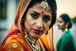 une magnifique Indien la mariée dans traditionnel tenue. généré par ai photo