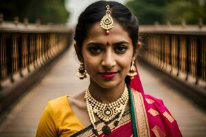 une magnifique Indien femme dans une sari. généré par ai photo