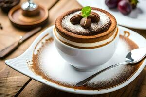 une dessert avec Chocolat et des noisettes sur une plaque. généré par ai photo