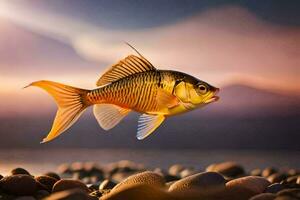 poisson rouge, le ciel, eau, poisson, le mer, le ciel, HD fond d'écran. généré par ai photo