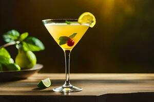 une cocktail avec une citron tranche et une chaux. généré par ai photo