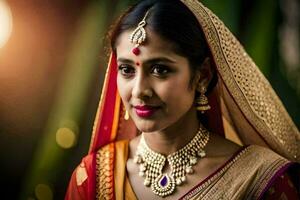 une magnifique Indien la mariée dans traditionnel tenue. généré par ai photo