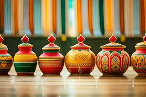 coloré des pots sur une en bois tableau. généré par ai photo