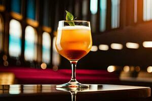 une verre de Orange boisson séance sur une tableau. généré par ai photo