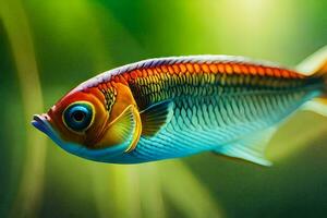 une poisson avec brillant rouge et bleu couleurs. généré par ai photo