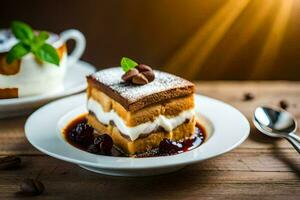 desserts sur une en bois tableau. généré par ai photo