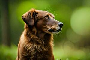 une marron chien séance dans le herbe. généré par ai photo