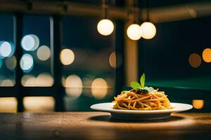 spaghetti sur une assiette dans le restaurant. généré par ai photo