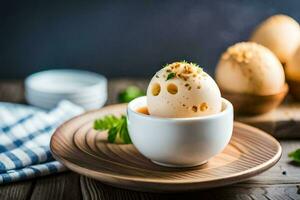 un Oeuf dans une tasse avec persil. généré par ai photo