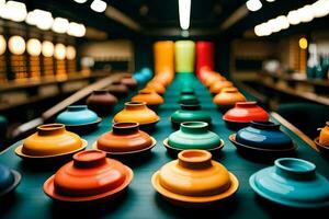 coloré des vases sur une table dans une chambre. généré par ai photo