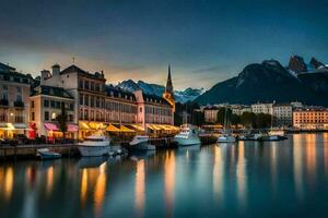 le ville de Genève à crépuscule. généré par ai photo