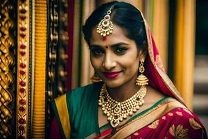 une magnifique Indien la mariée dans traditionnel tenue. généré par ai photo