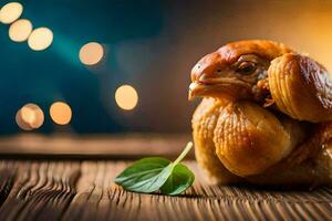 une poulet avec une feuille sur Haut. généré par ai photo