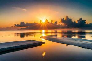 coucher de soleil, le ciel, le océan, eau, le mer, le ciel, HD. généré par ai photo