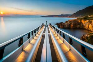 le le coucher du soleil plus de le océan avec une longue exposition. généré par ai photo