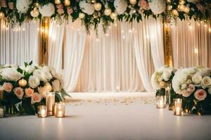 mariage la cérémonie avec bougies et fleurs. généré par ai photo