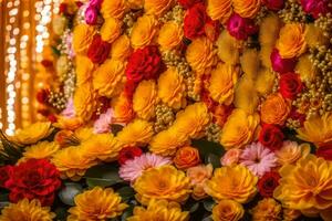 une grand arrangement de fleurs dans une chambre. généré par ai photo