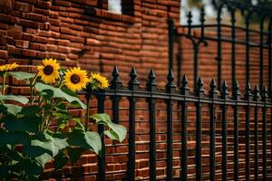 tournesols dans de face de une clôture. généré par ai photo