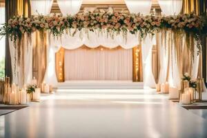 une mariage la cérémonie avec bougies et fleurs. généré par ai photo