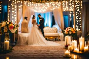 le mariage la cérémonie à le grandiose Hôtel. généré par ai photo