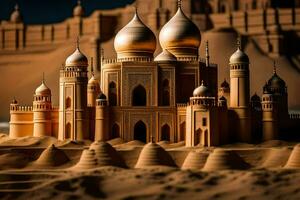 une le sable Château fabriqué en dehors de sable. généré par ai photo