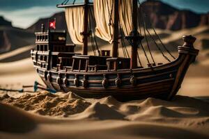 une modèle de une navire dans le désert. généré par ai photo