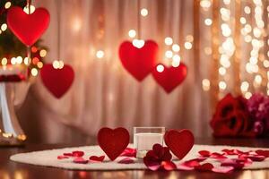 la Saint-Valentin journée décorations avec cœurs et bougies. généré par ai photo