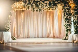 une mariage la cérémonie avec blanc fleurs et bougies. généré par ai photo