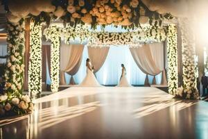 une mariage la cérémonie est prise endroit dans une grand chambre. généré par ai photo