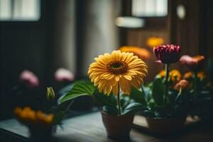 une fleur dans une pot sur une tableau. généré par ai photo